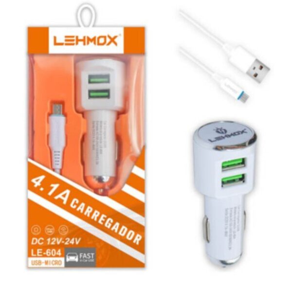 Carregador Veicular 2 Usb 4.1A + Cabo V8 - LE-604