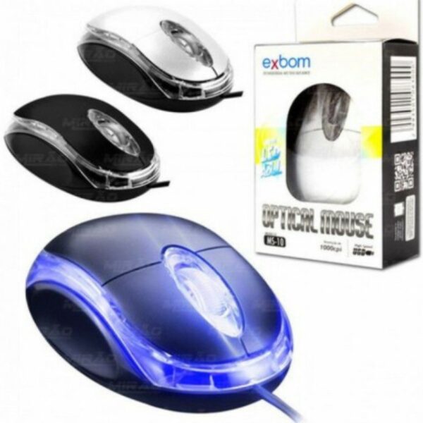Mouse Optico USB 1000DPI LED Azul Exbom - MS-10
